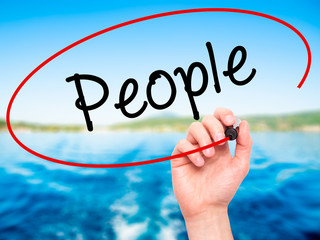Man Hand writing People with black marker on visual screen