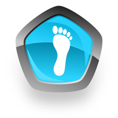 foot blue metallic chrome web pentagon glossy icon