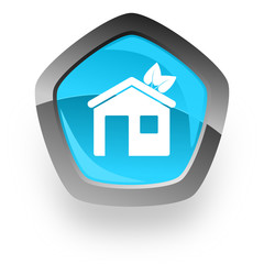 house blue metallic chrome web pentagon glossy icon