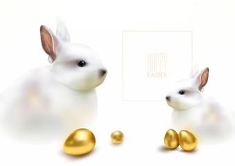 Easter rabbits with golden eggs, vector illustration.