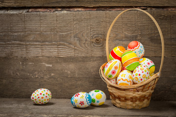 Easter eggs on wooden