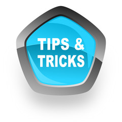 tips tricks blue metallic chrome web pentagon glossy icon