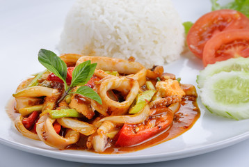 Basil Squid with rice