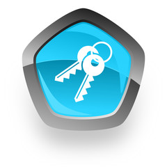 keys blue metallic chrome web pentagon glossy icon