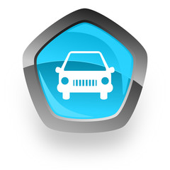 car blue metallic chrome web pentagon glossy icon