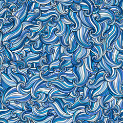 Fototapeta premium Hand drawn seamless wave blue background.