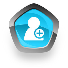 add contact blue metallic chrome web pentagon glossy icon