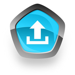 upload blue metallic chrome web pentagon glossy icon