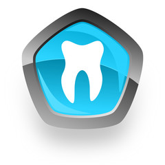 tooth blue metallic chrome web pentagon glossy icon