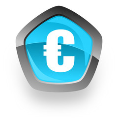 euro blue metallic chrome web pentagon glossy icon