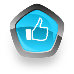 like blue metallic chrome web pentagon glossy icon