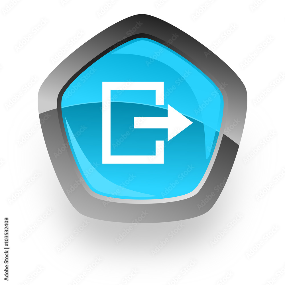 Poster exit blue metallic chrome web pentagon glossy icon