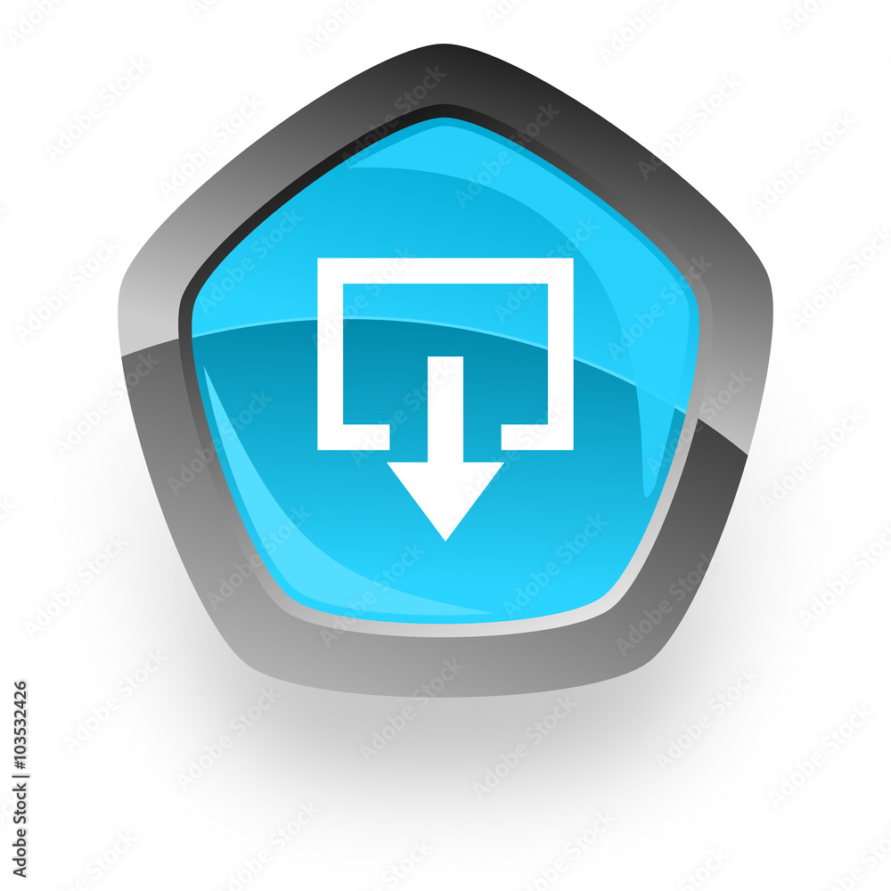 Poster exit blue metallic chrome web pentagon glossy icon