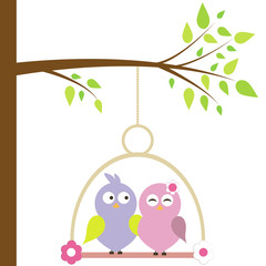 in love birds in a cage on a tree. vector