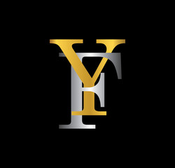 Fototapeta premium YF initial letter with gold and silver