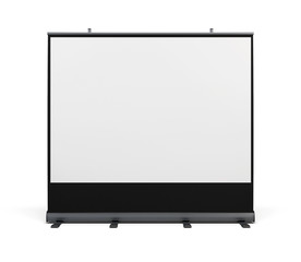 Portable screen for projection isolated on white background. 3d