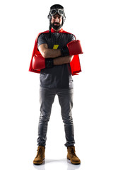 Superhero with boxing gloves with his arms crossed