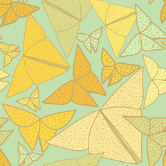 Pattern with beautiful origami butterflies drawing. Seamless bac