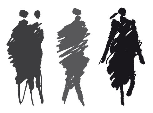 Mode - Vier Models in Graut&ouml;nen - Silhouette, faire fashion