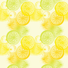 Wallpaper seamless pattern with hand drawn oranges citrus. Drawi