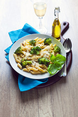 pasta salad with broccoli and Parmesan cheese. with white wine .