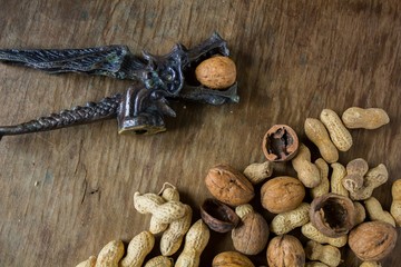 Walnuts and peanuts in a peel 