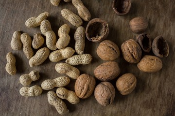 Walnuts and peanuts in a peel 