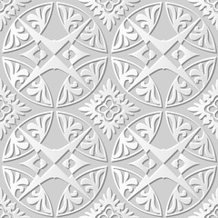 Vector damask seamless 3D paper art pattern background 035 Round Cross Flower
