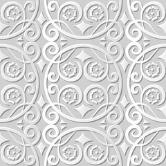 Vector damask seamless 3D paper art pattern background 037 Round Spiral Cross Flower
