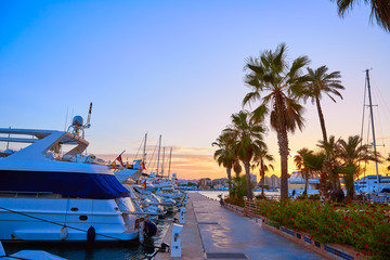 Fototapeta na wymiar Denia sunset in Marina boats Mediterranean Spain