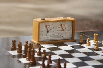 Chess and chess clock outdoors