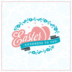 Happy Easter. Vector Vintage Holiday Badge. Vector Template for Greeting Card. Floral Background. Happy Easter Day, Easter Sunday, Easter Greeting Card