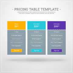Design Template for Pricing Table for Websites and Applications. Flat Style UI. Vector Illustration
