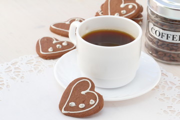Obraz na płótnie Canvas Cup of coffee and chocolate cookies