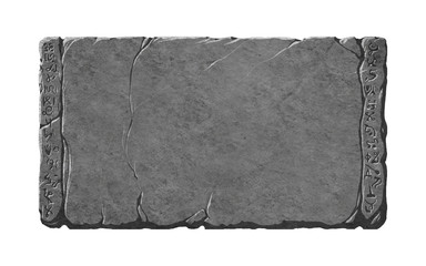 Stone tablet or interface panels with alien or fantasy rune symbols.