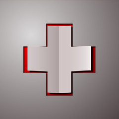 White cross with red back - sticker or card - vector - medicine - health care