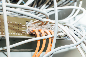 Network panel, switch and cable in data center