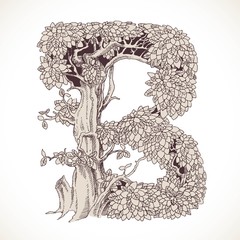 Magic forest hand drawn from trees by a vintage font - B