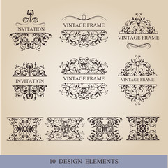 Calligraphic elements vintage set . Vector frame ornament