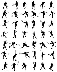 Black silhouettes of tennis players, vector