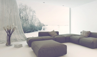 Bright airy winter living room interior