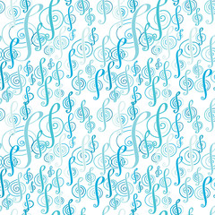 Seamless music pattern with a treble clef.