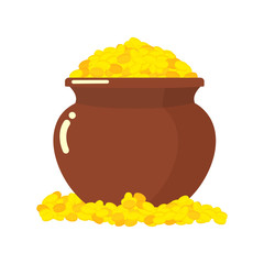 Pot leprechauns gold coins. Wealth of fantastic. Pot full of gol © popaukropa