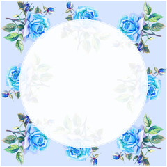 Background with original blue watercolor roses.