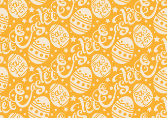 Background with Easter eggs and text, easter yellow pattern for Your design 