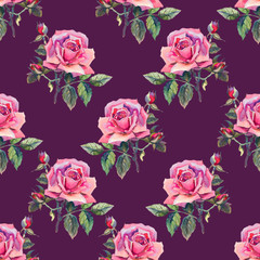 Watercolor roses. Seamless wallpaper floral pattern. Used for ba