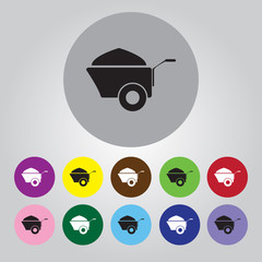 Construction wheelbarrow with sand vector icons