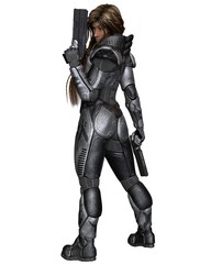 Future Soldier, Black Female, Back View - science fiction illustration