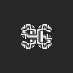 Number logo 96 creative offset thin line monogram, modern mockup print t-shirt - obrazy, fototapety, plakaty