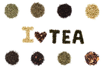 The inscription is made from tea leaves on white background